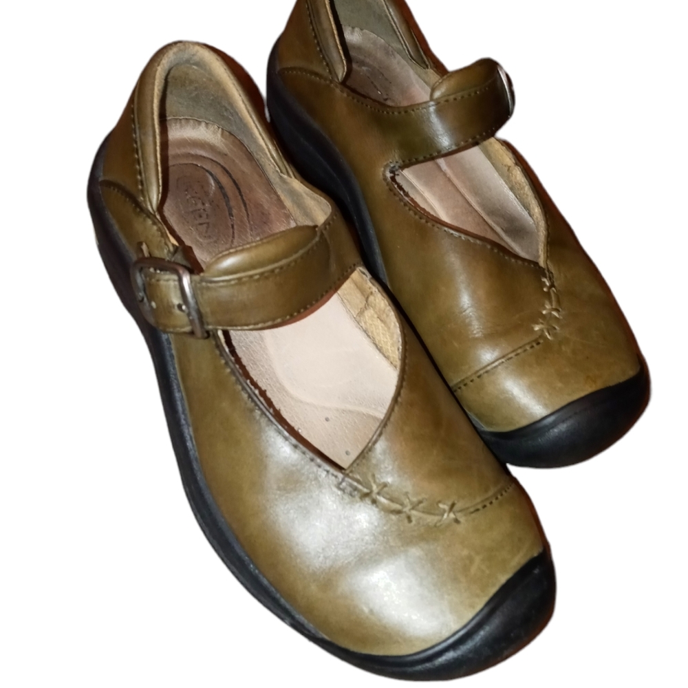 Sz 5 Women's KEEN "Verona" Olive Brown Leather Mary Janes